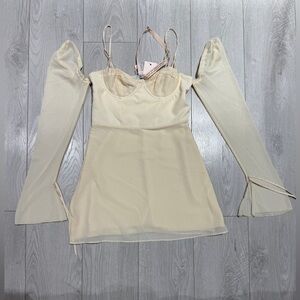 Oh Polly veronique long sleeve lace cup mini dress in ivory